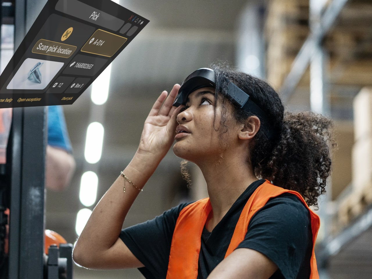 Warehouse employee supported with AR Vision Picking