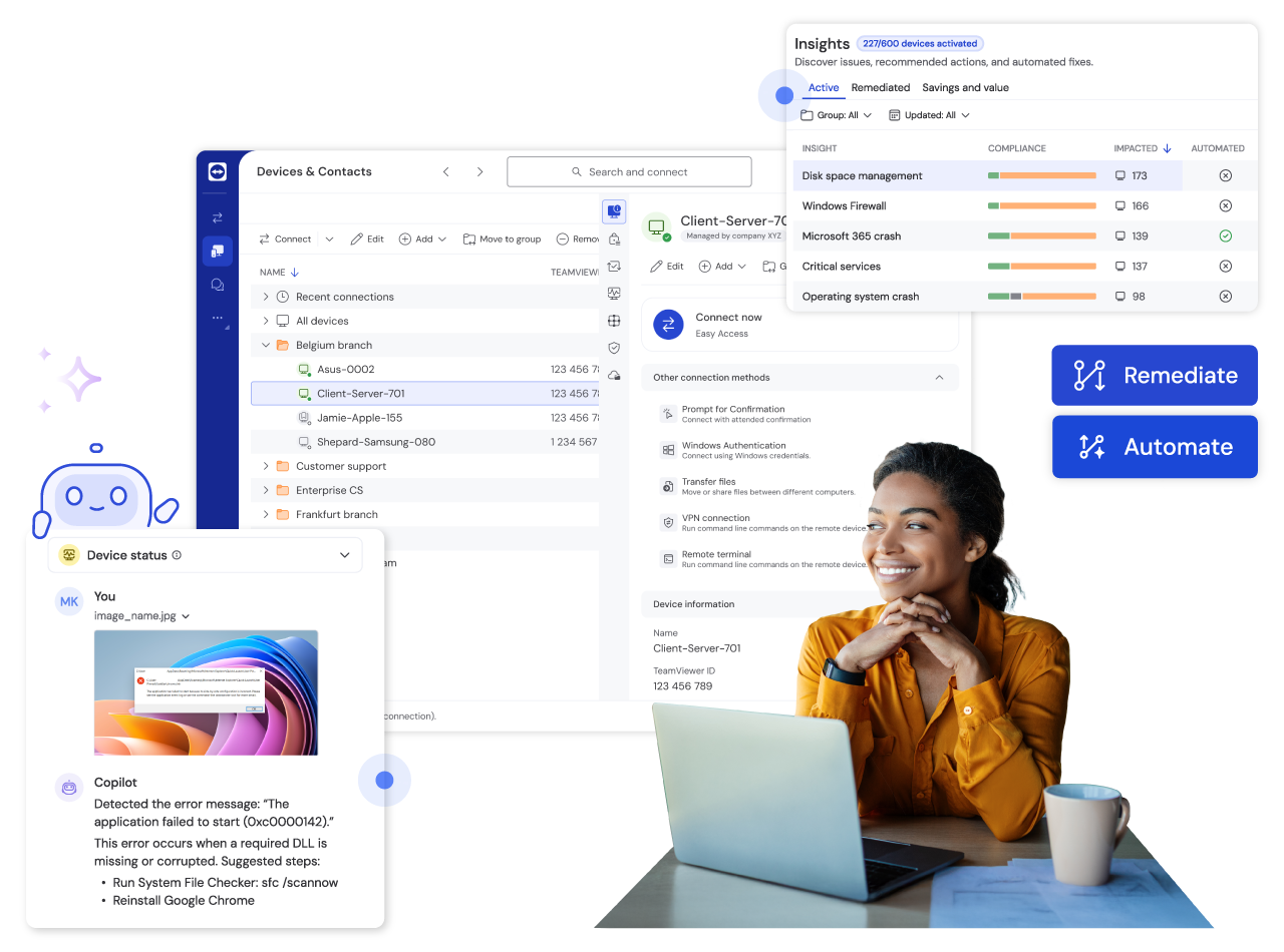 AI, automation, and endpoint management solutions in the TeamViewer software