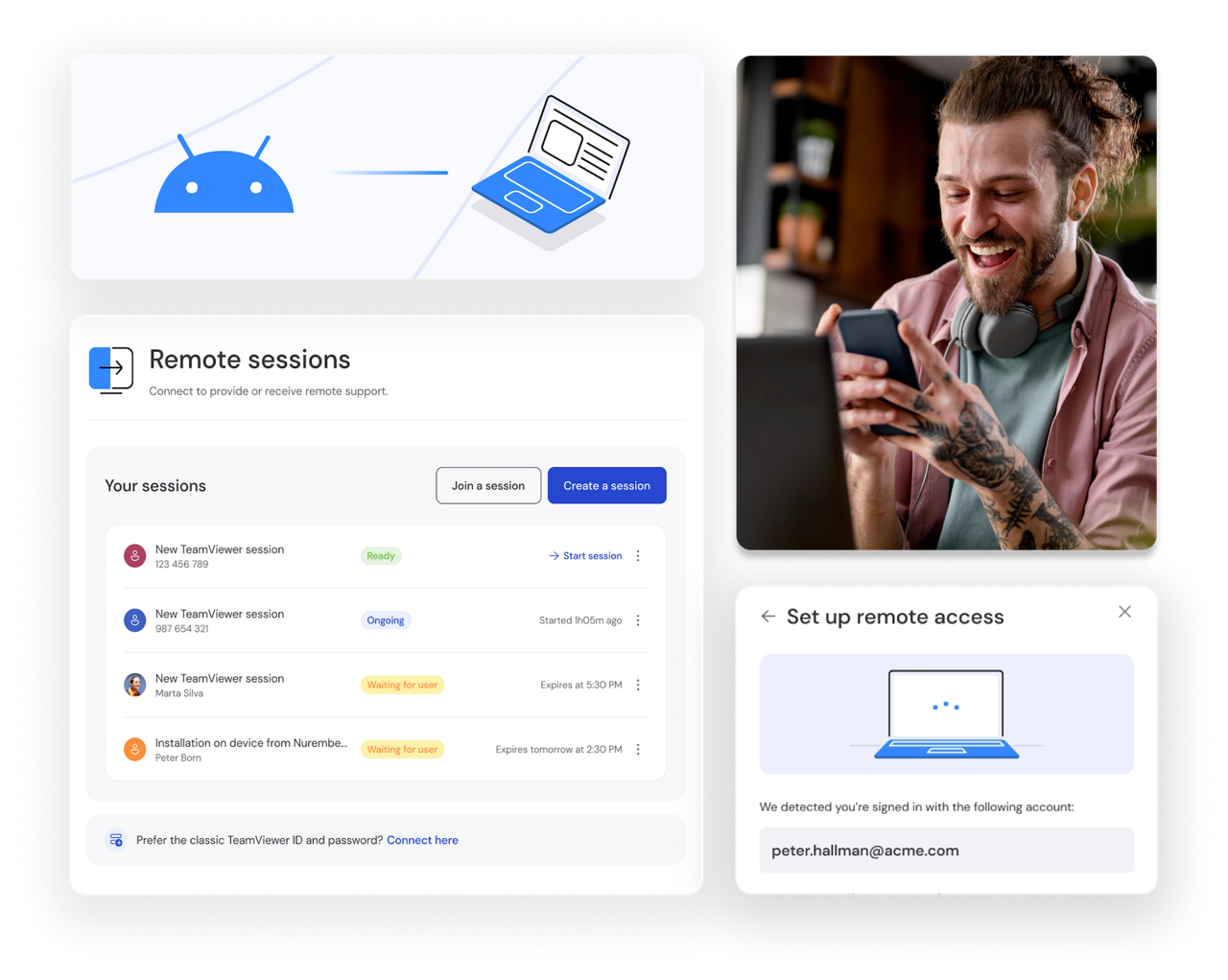 Configuração de acesso remoto conforme visto no cliente TeamViewer Remote