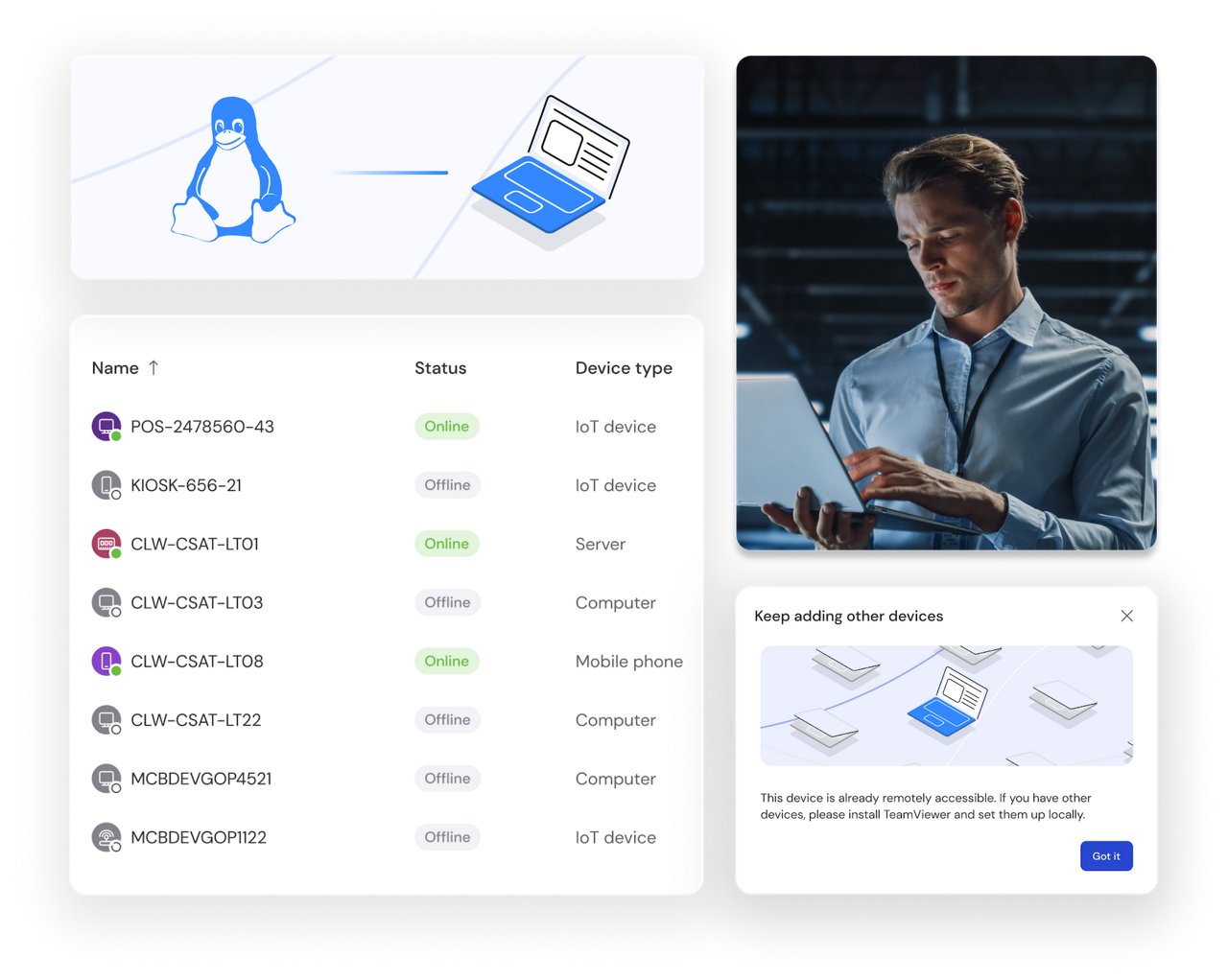 Fonctionnalités d’accès à distance telles qu’elles apparaissent dans l’interface client TeamViewer Remote