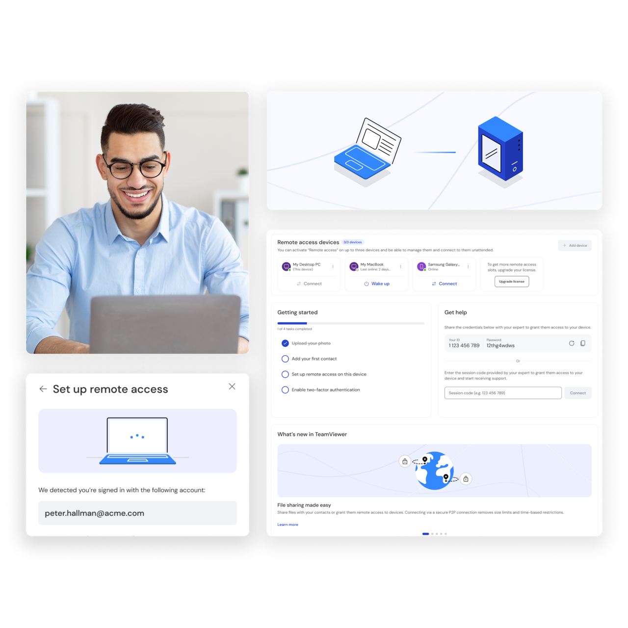 Fonctionnalités du télétravail telles qu’elles apparaissent dans le client TeamViewer Remote