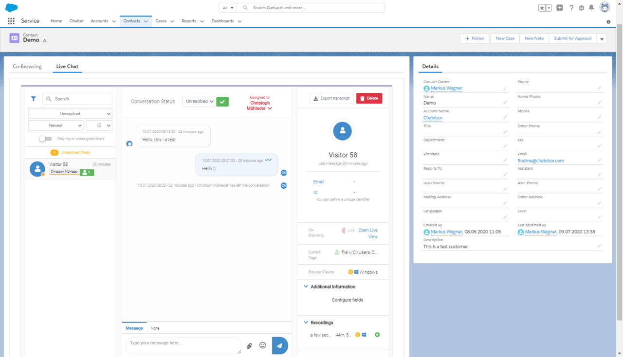 Salesforce Live Chats