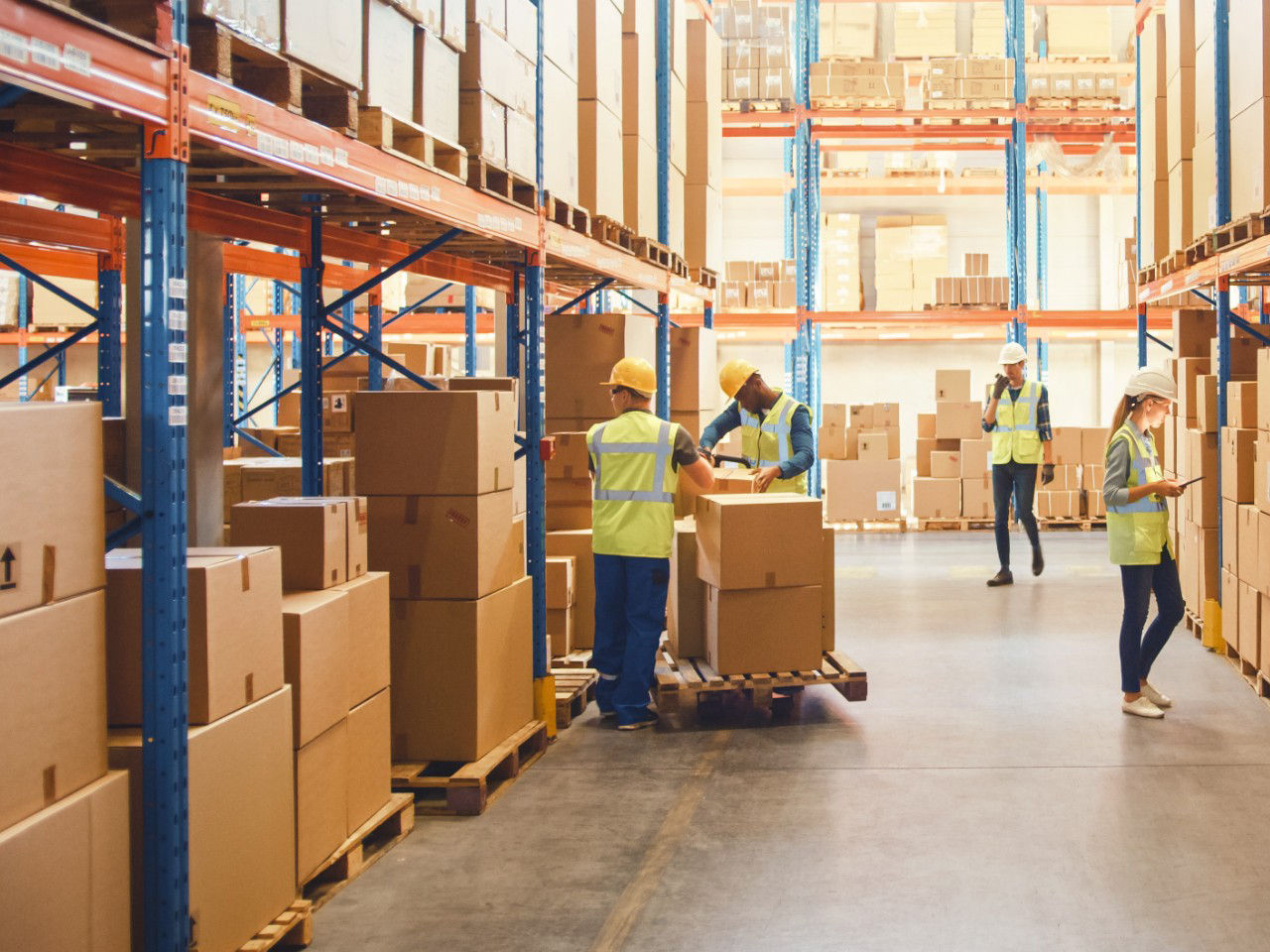 Group of workers in a warehouse, fulfilling orders