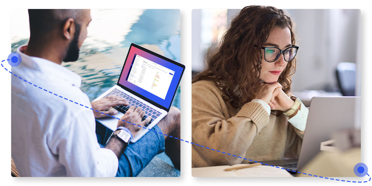 Homme mettant à jour l’ordinateur d’une femme à distance