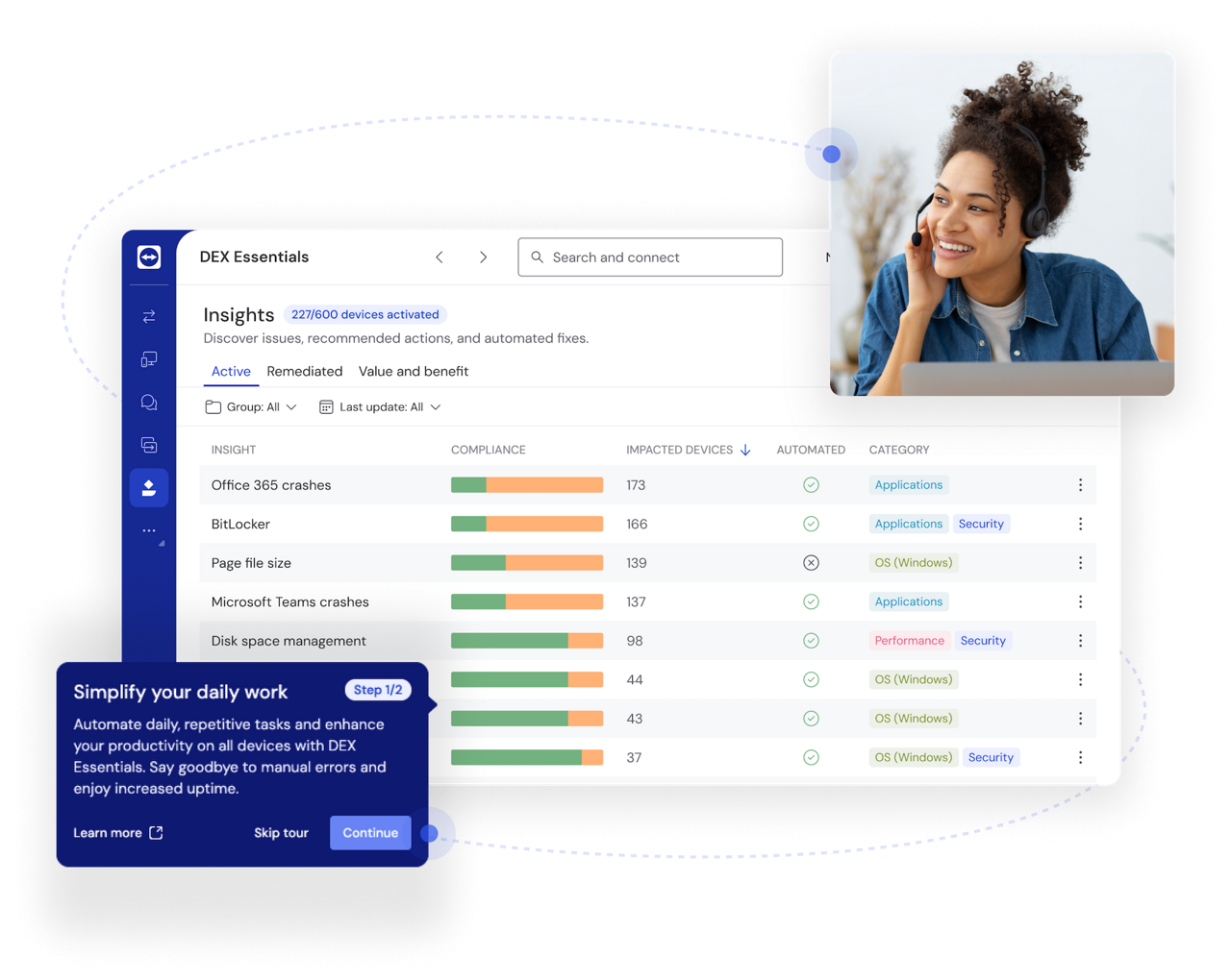Insights from the DEX Essentials add-on as seen in TeamViewer