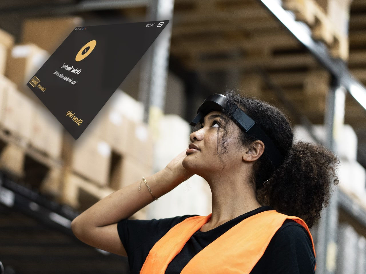 Woman with smart glasses picking orders