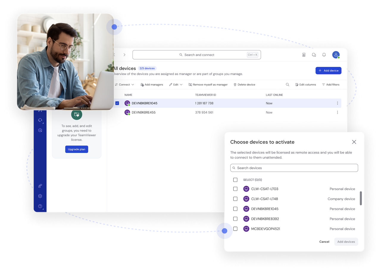 Control de dispositivos visto en el cliente TeamViewer