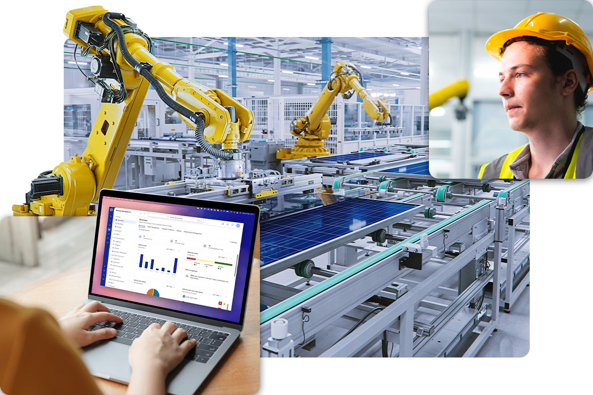 Automated supply chain manufacturing analyzed on a laptop