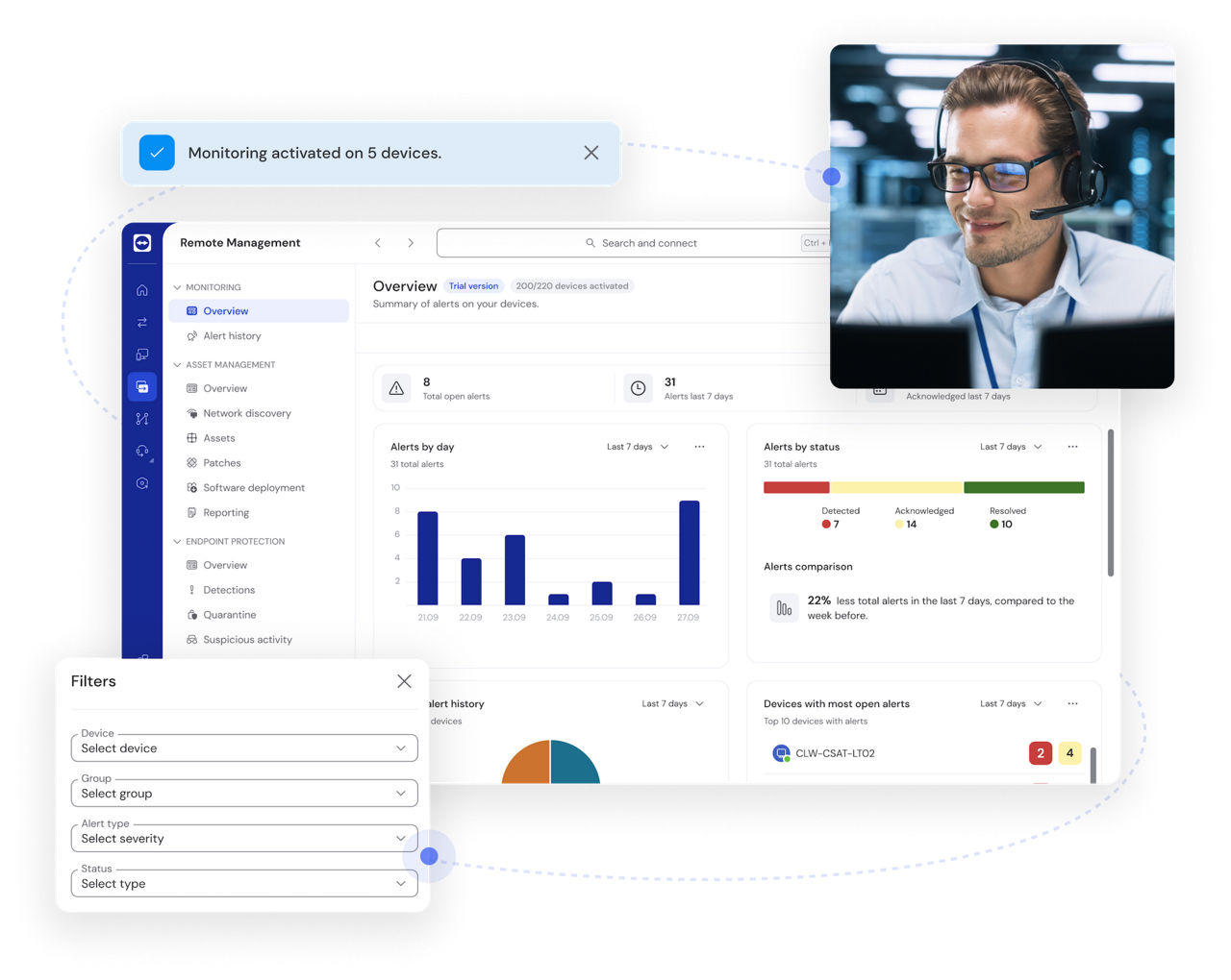 Server control features in the TeamViewer Remote client