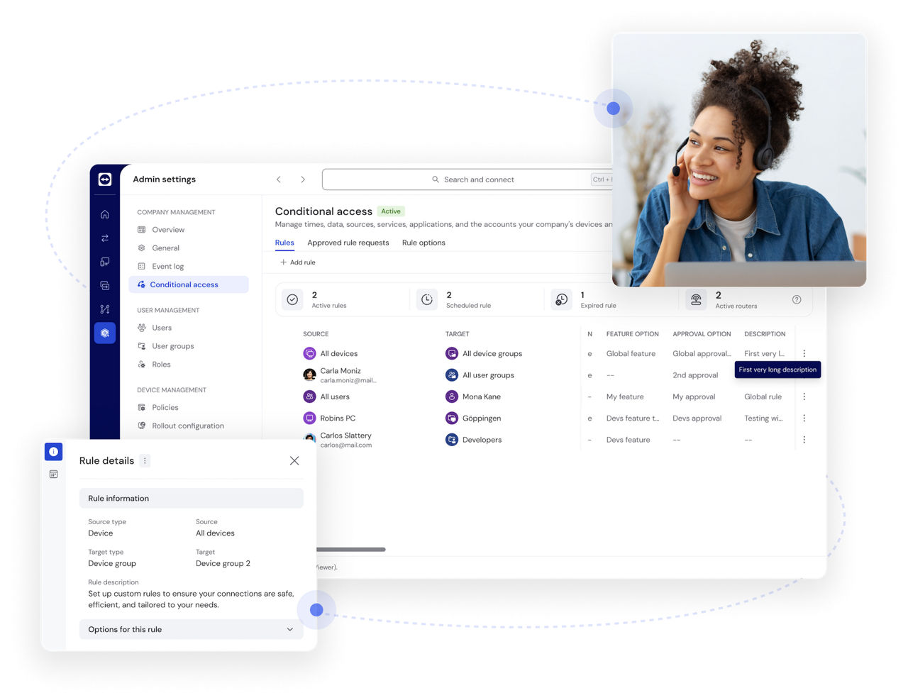 Conditional access and role details as seen in the TeamViewer client