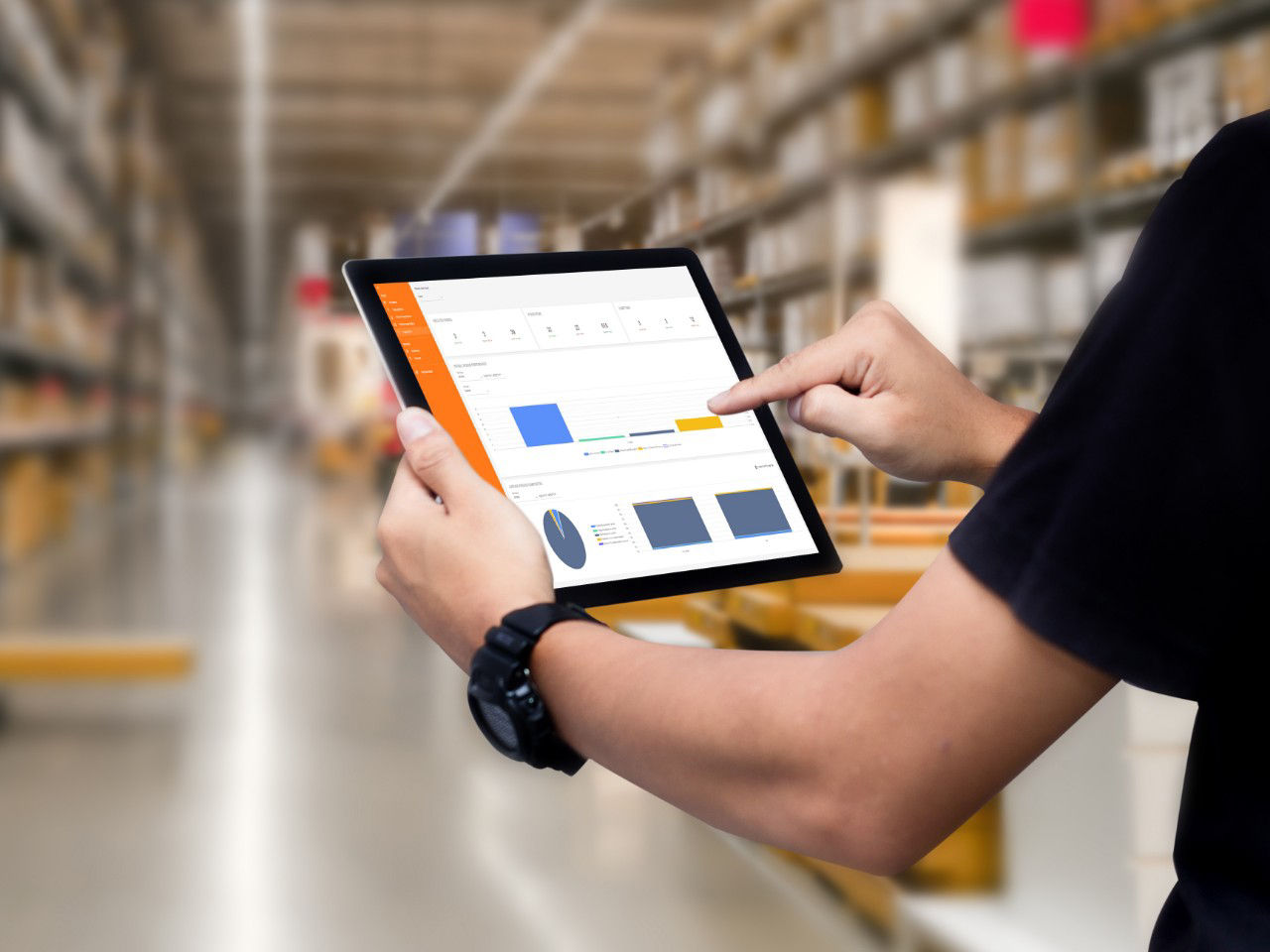 Employee checking data insights on iPad