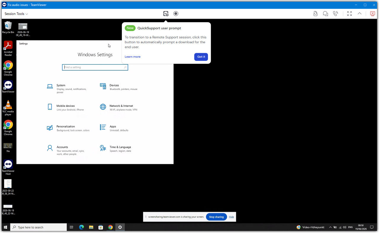 Start a screen sharing session