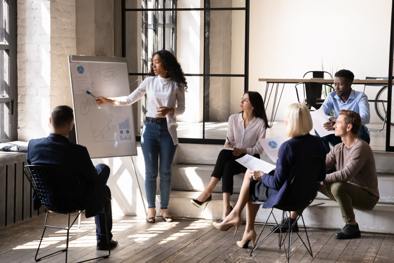 Group of professionals in financial meeting