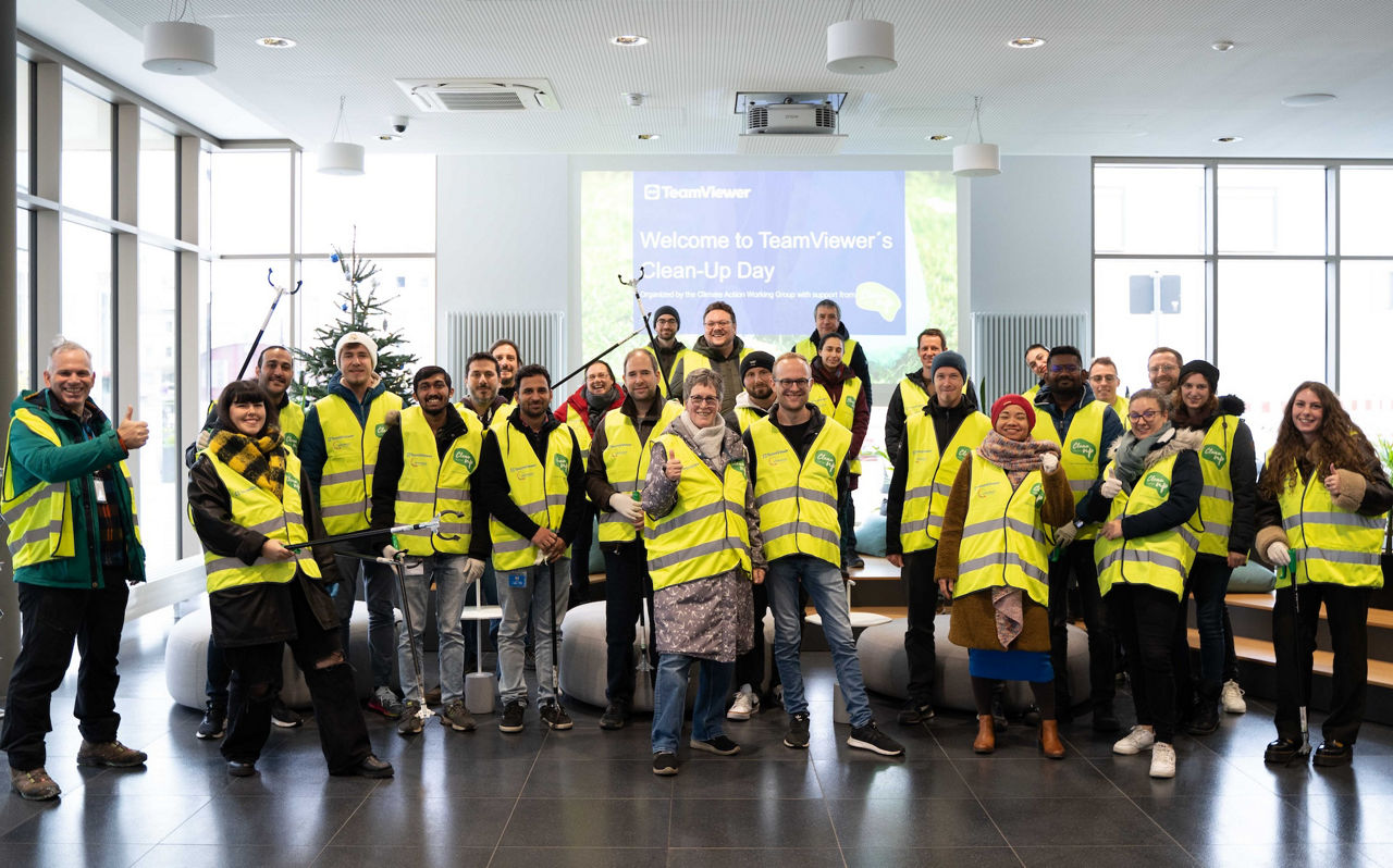 Employees participating in the clean-up day