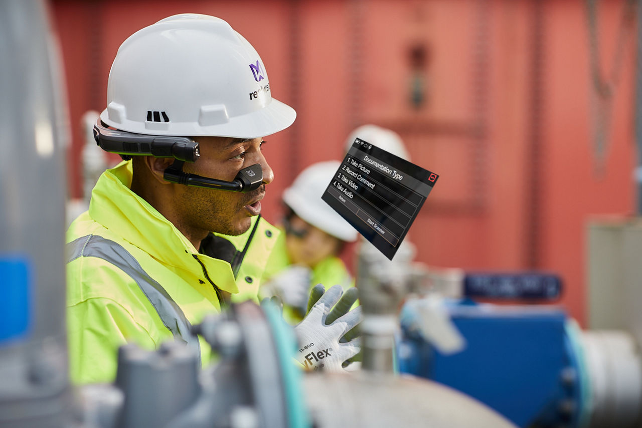 Man wearing RealWear headset integrated with Frontline