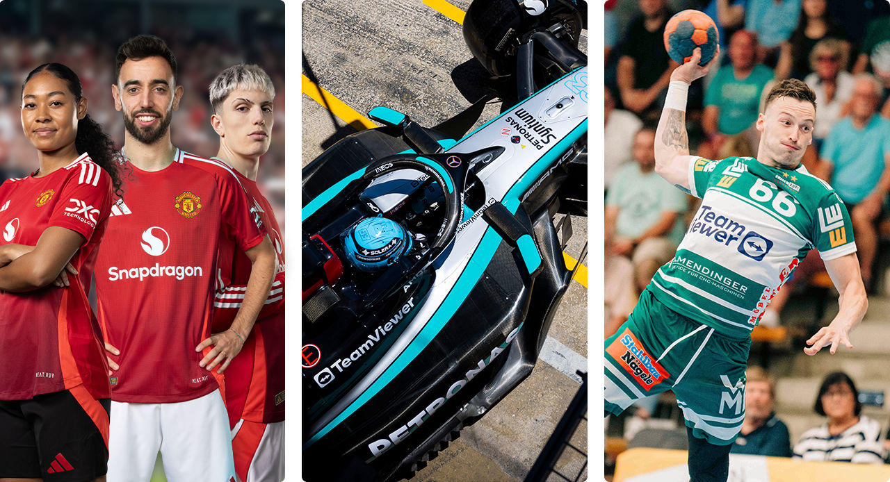 TeamViewer sponsorship overview: Mercedes-AMG Petronas F1, Manchester United, and FRISCH AUF! Goeppingen