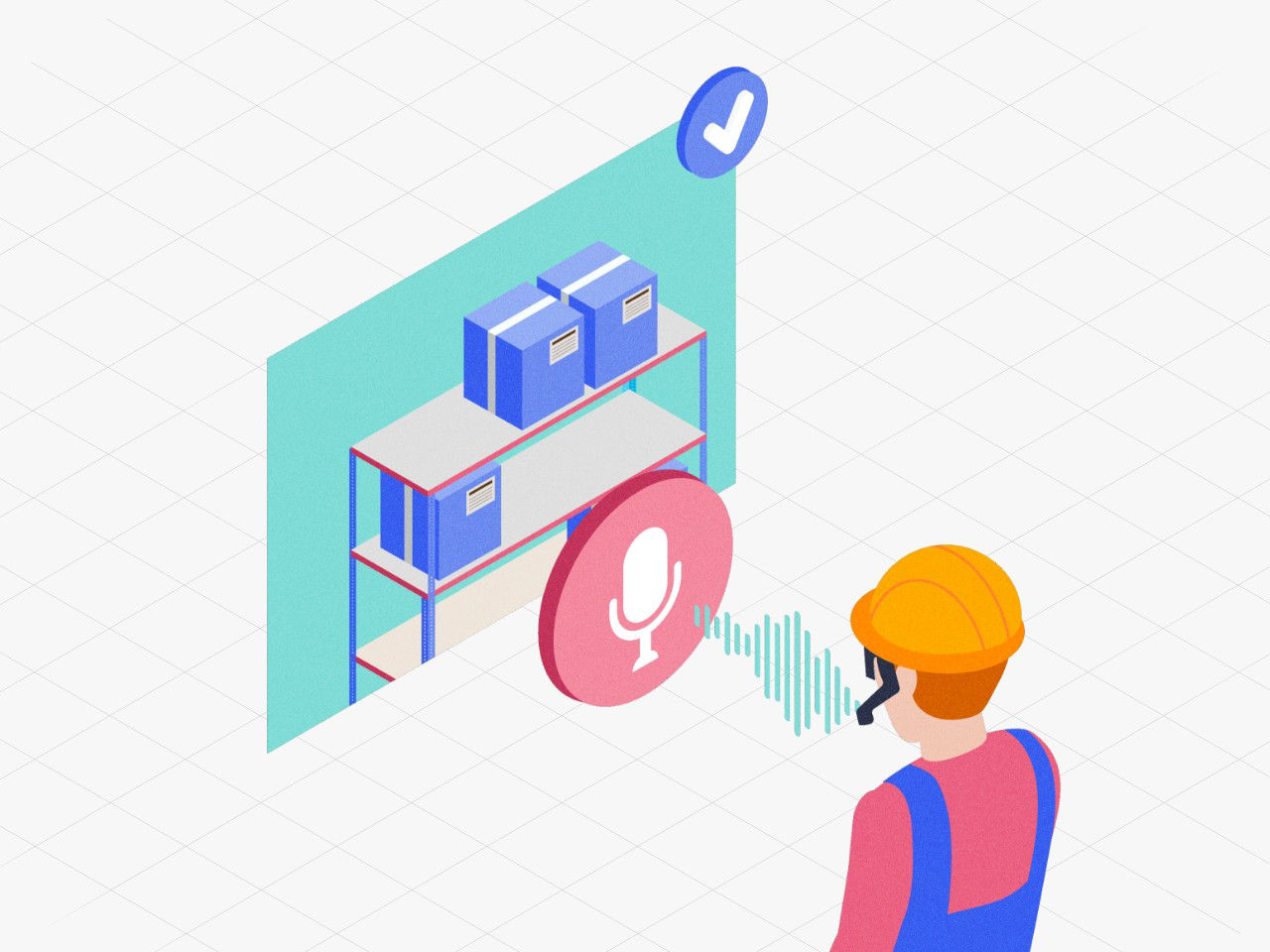 Illustration showing employee using their voice as a vision picking method